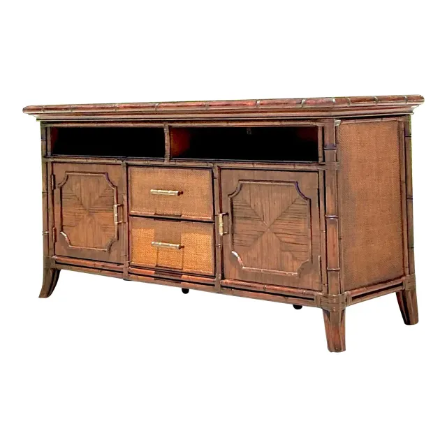 Vintage Coastal Sligh Inset Rattan Credenza — additional photo 1