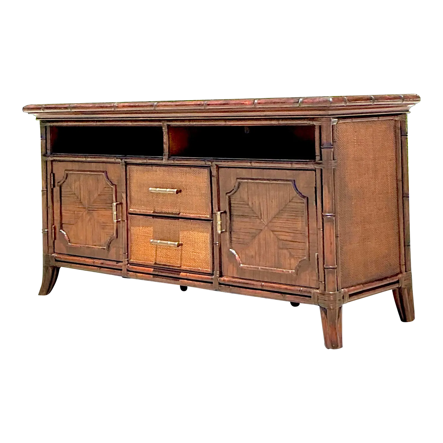 Vintage Coastal Sligh Inset Rattan Credenza — additional photo 2