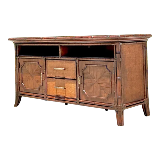 Vintage Coastal Sligh Inset Rattan Credenza — additional photo 2