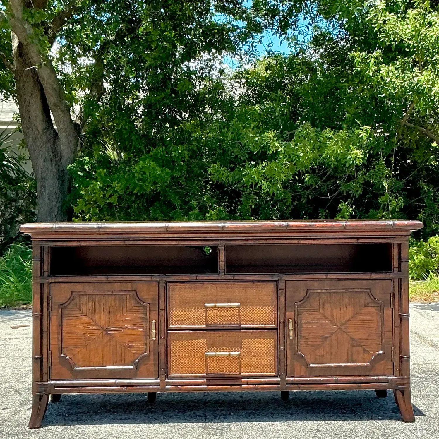 Vintage Coastal Sligh Inset Rattan Credenza — additional photo 3