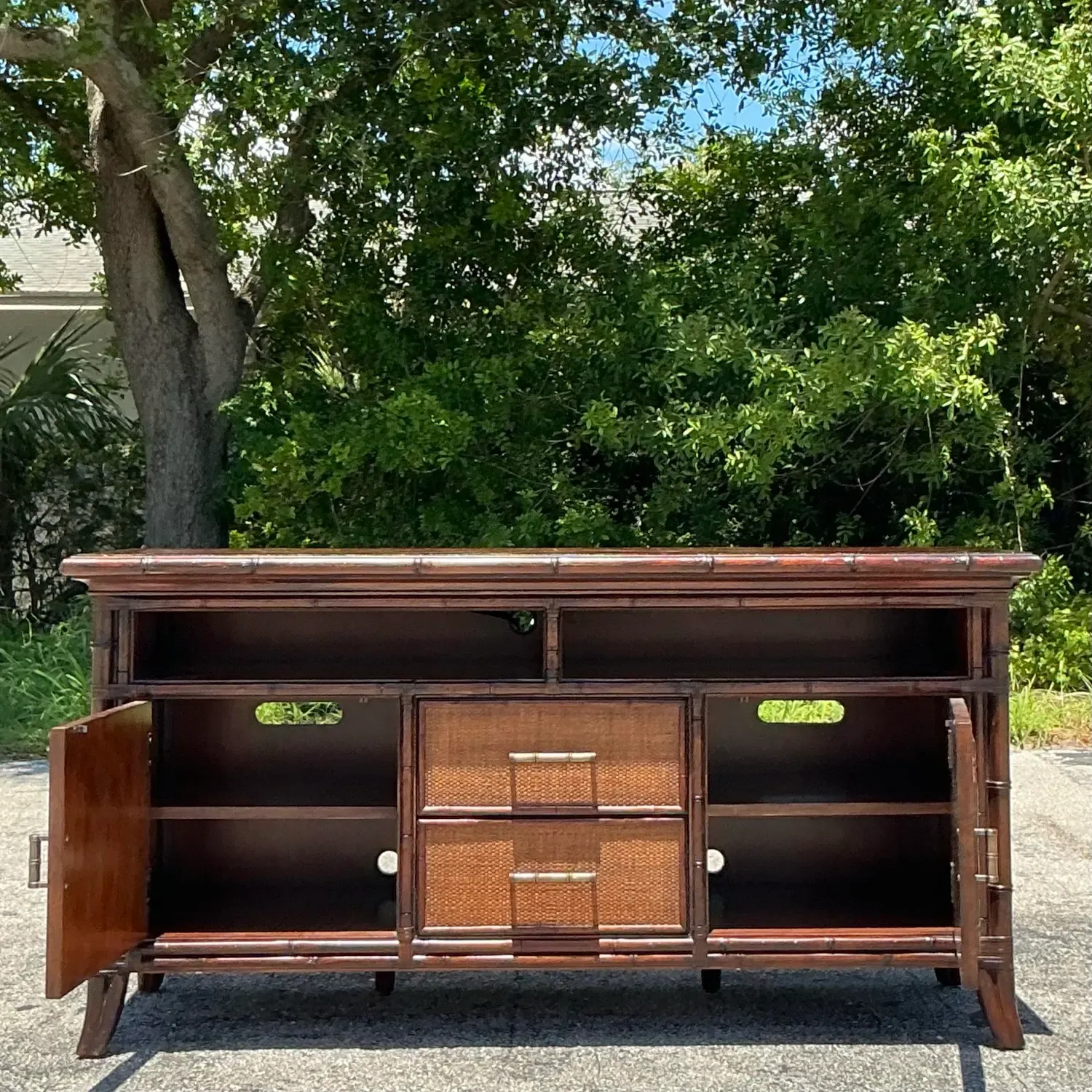 Vintage Coastal Sligh Inset Rattan Credenza — additional photo 6