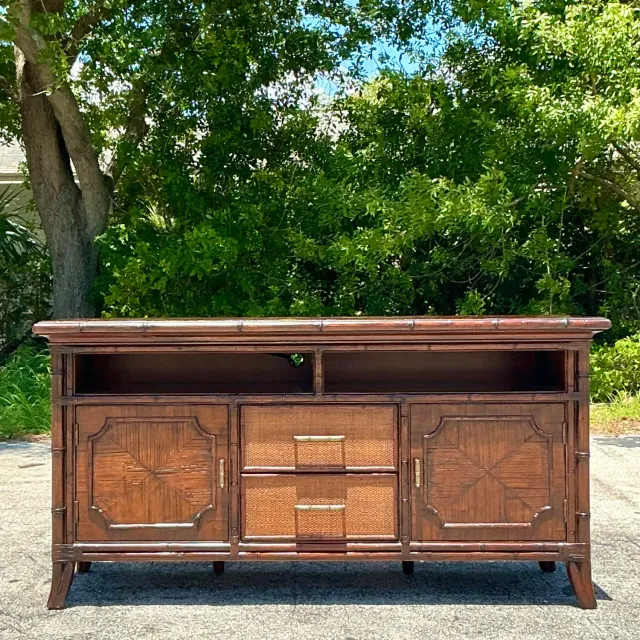 Vintage Coastal Sligh Inset Rattan Credenza — additional photo 7