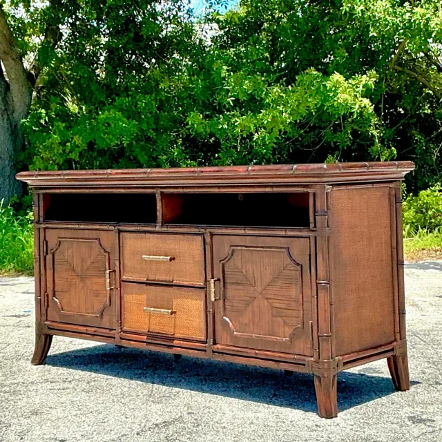 Vintage Coastal Sligh Inset Rattan Credenza — additional photo 8