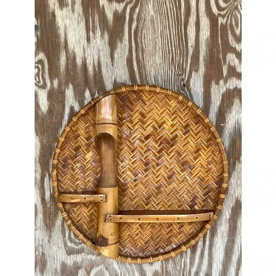 Vintage Coastal Small Woven Rattan and Bamboo Wall Shelf — additional photo 2