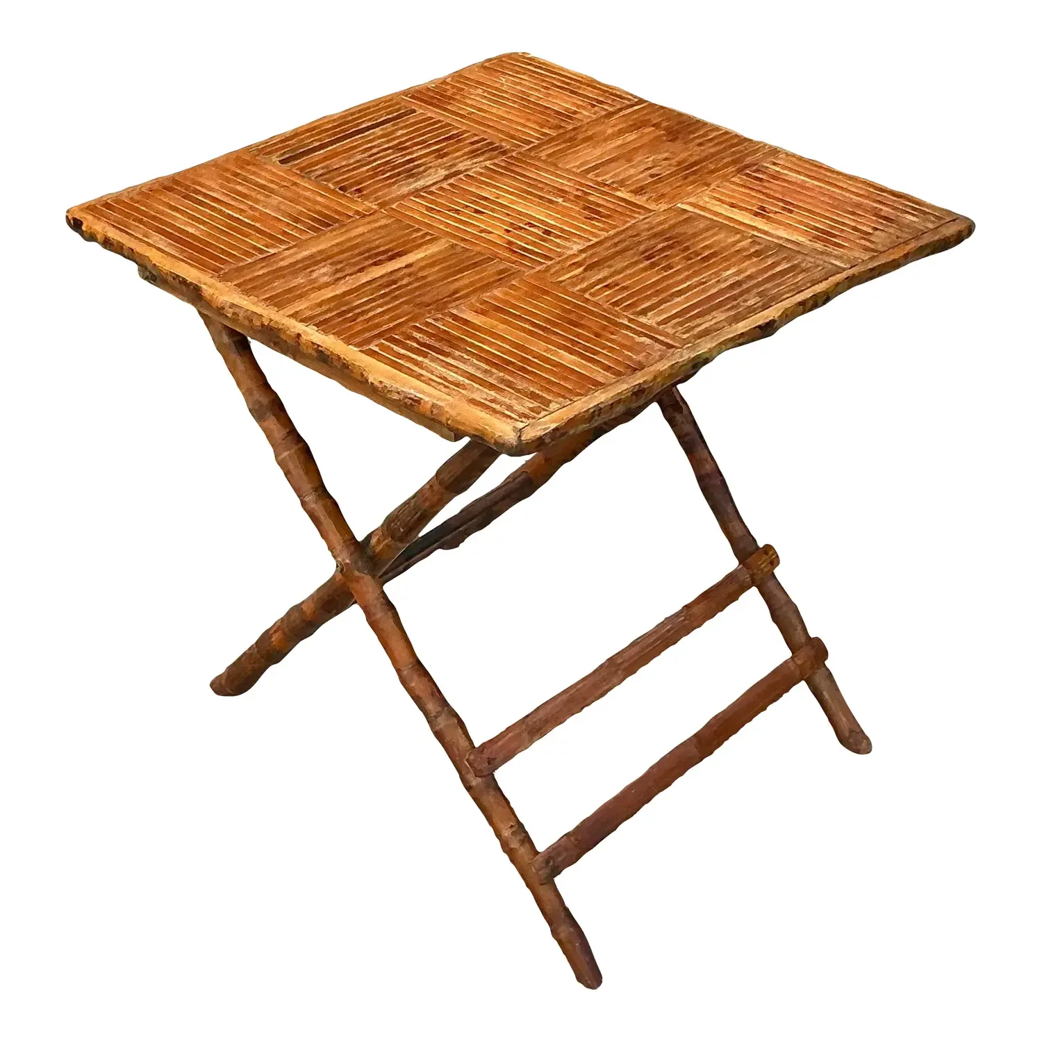 Vintage Coastal Split Bamboo Folding Table — additional photo 1