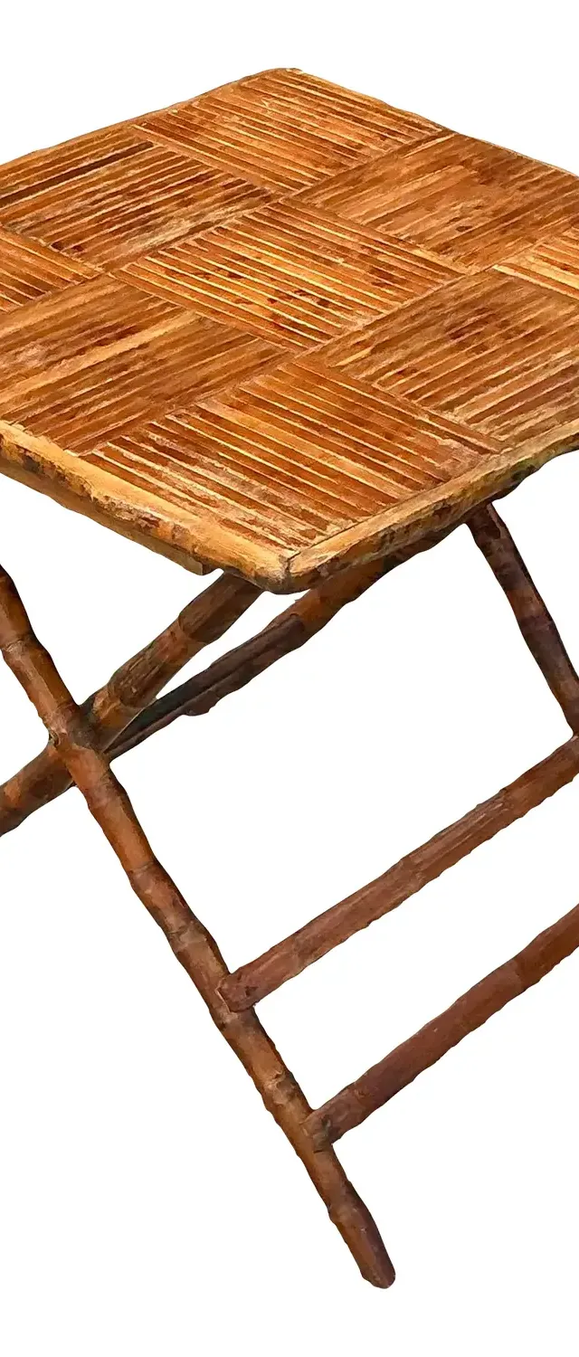 Vintage Coastal Split Bamboo Folding Table