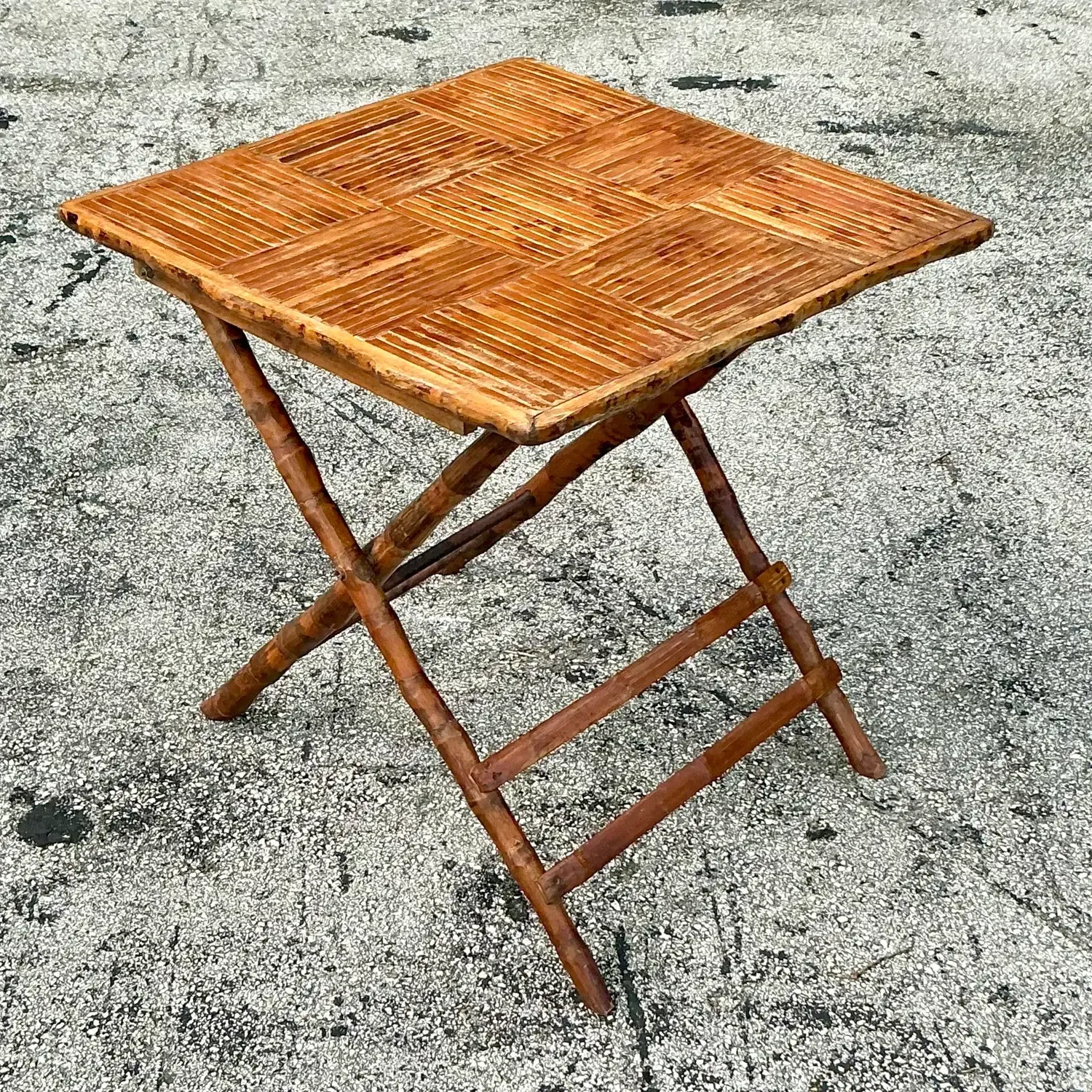 Vintage Coastal Split Bamboo Folding Table — additional photo 2
