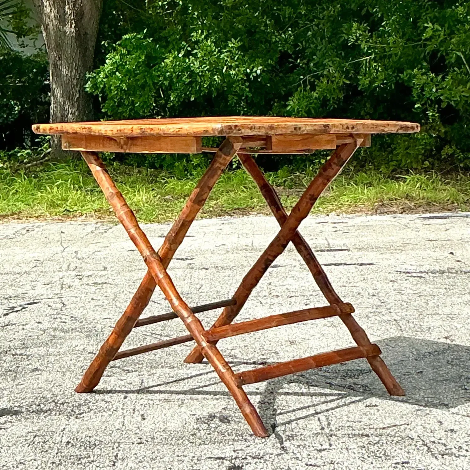 Vintage Coastal Split Bamboo Folding Table — additional photo 4