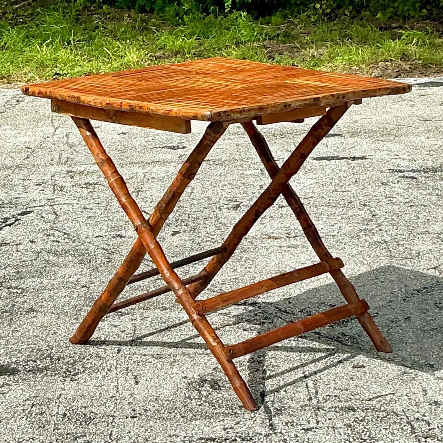 Vintage Coastal Split Bamboo Folding Table — additional photo 5