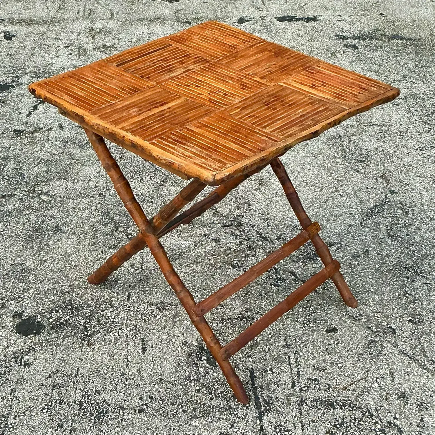 Vintage Coastal Split Bamboo Folding Table — additional photo 7