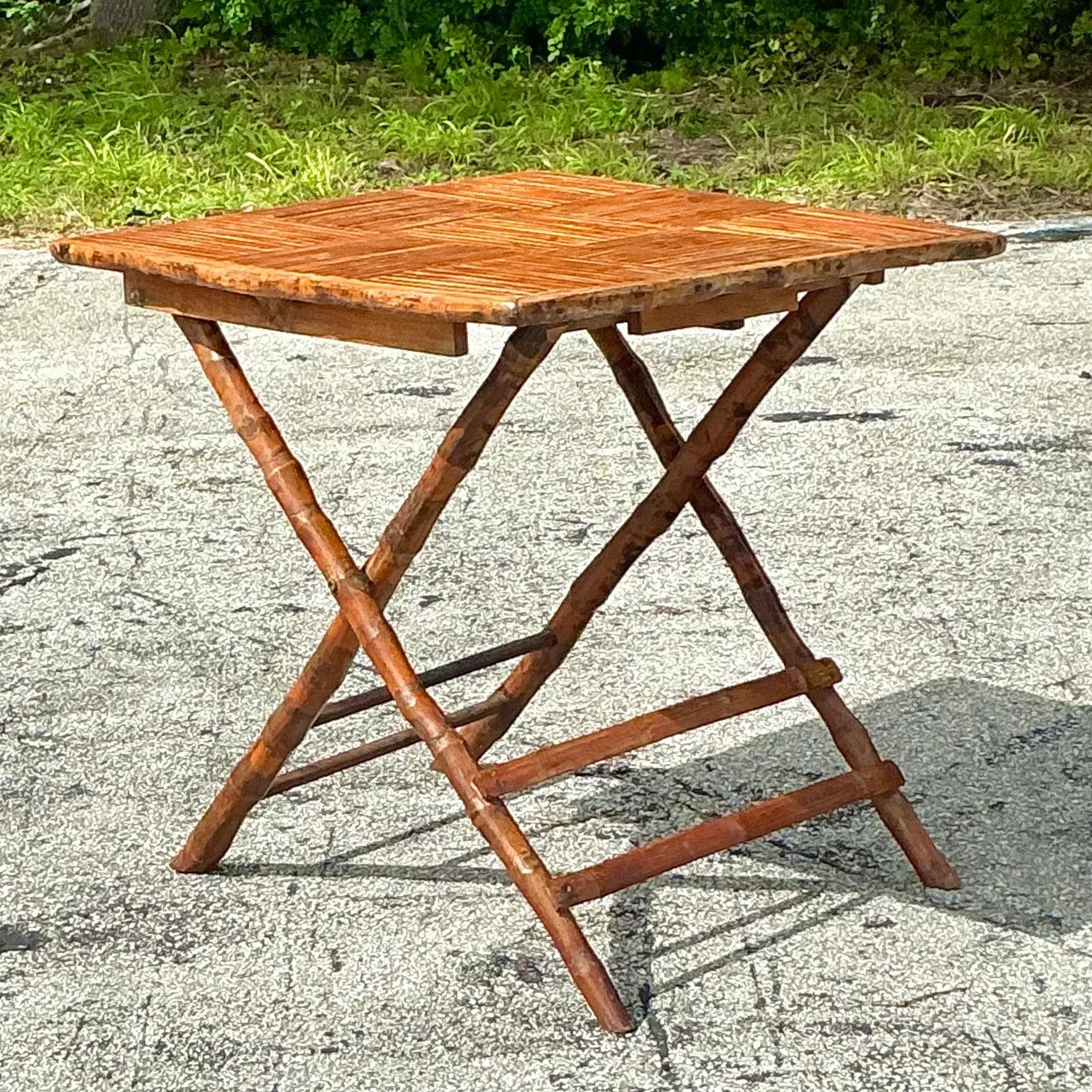 Vintage Coastal Split Bamboo Folding Table — additional photo 8
