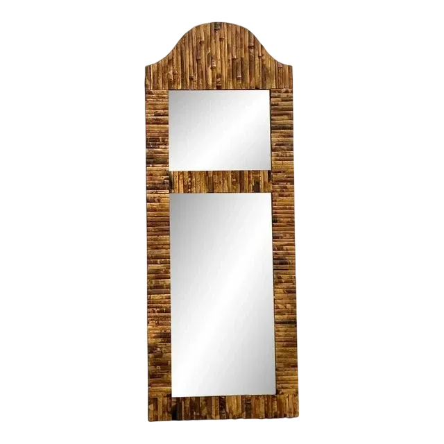 Vintage Coastal Split Rattan Arched Mirror