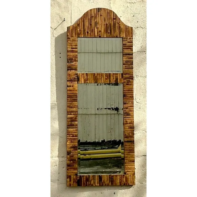 Vintage Coastal Split Rattan Arched Mirror — additional photo 1