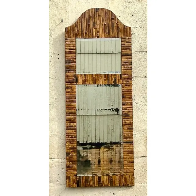 Vintage Coastal Split Rattan Arched Mirror — additional photo 2
