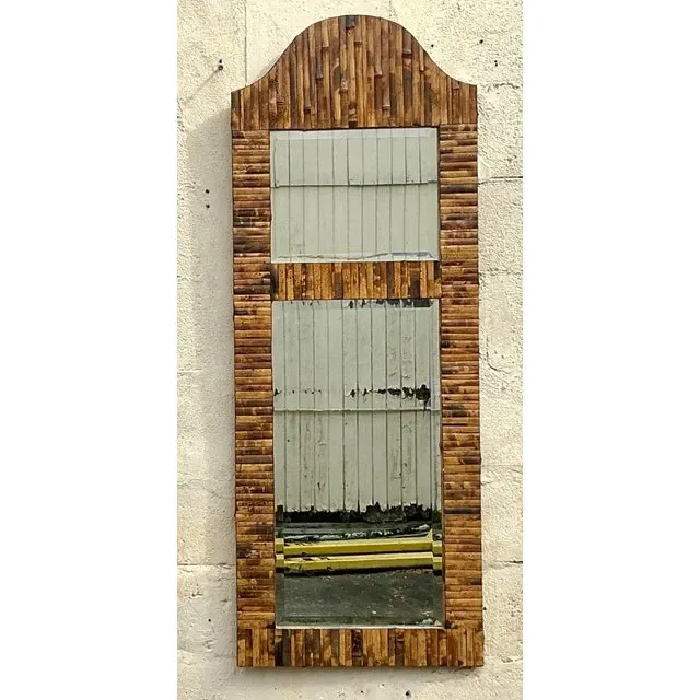Vintage Coastal Split Rattan Arched Mirror — additional photo 5