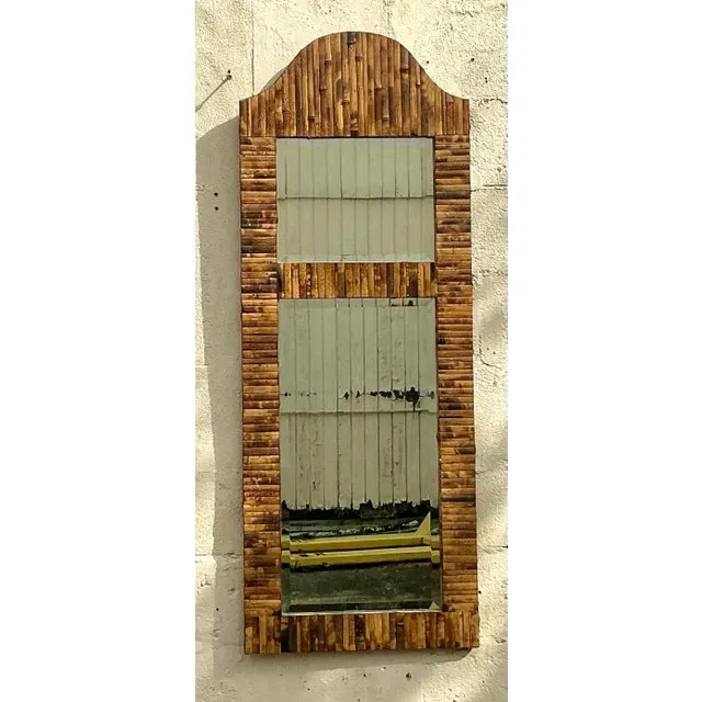 Vintage Coastal Split Rattan Arched Mirror — additional photo 6