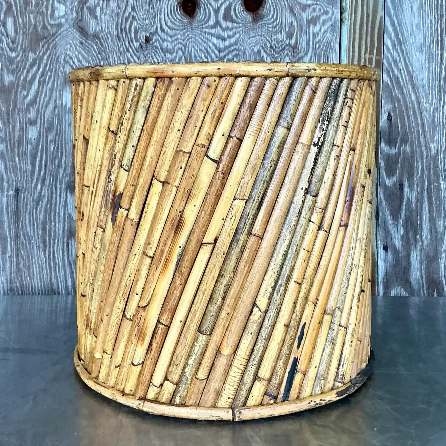 Vintage Coastal Split Reed Side Table — additional photo 3