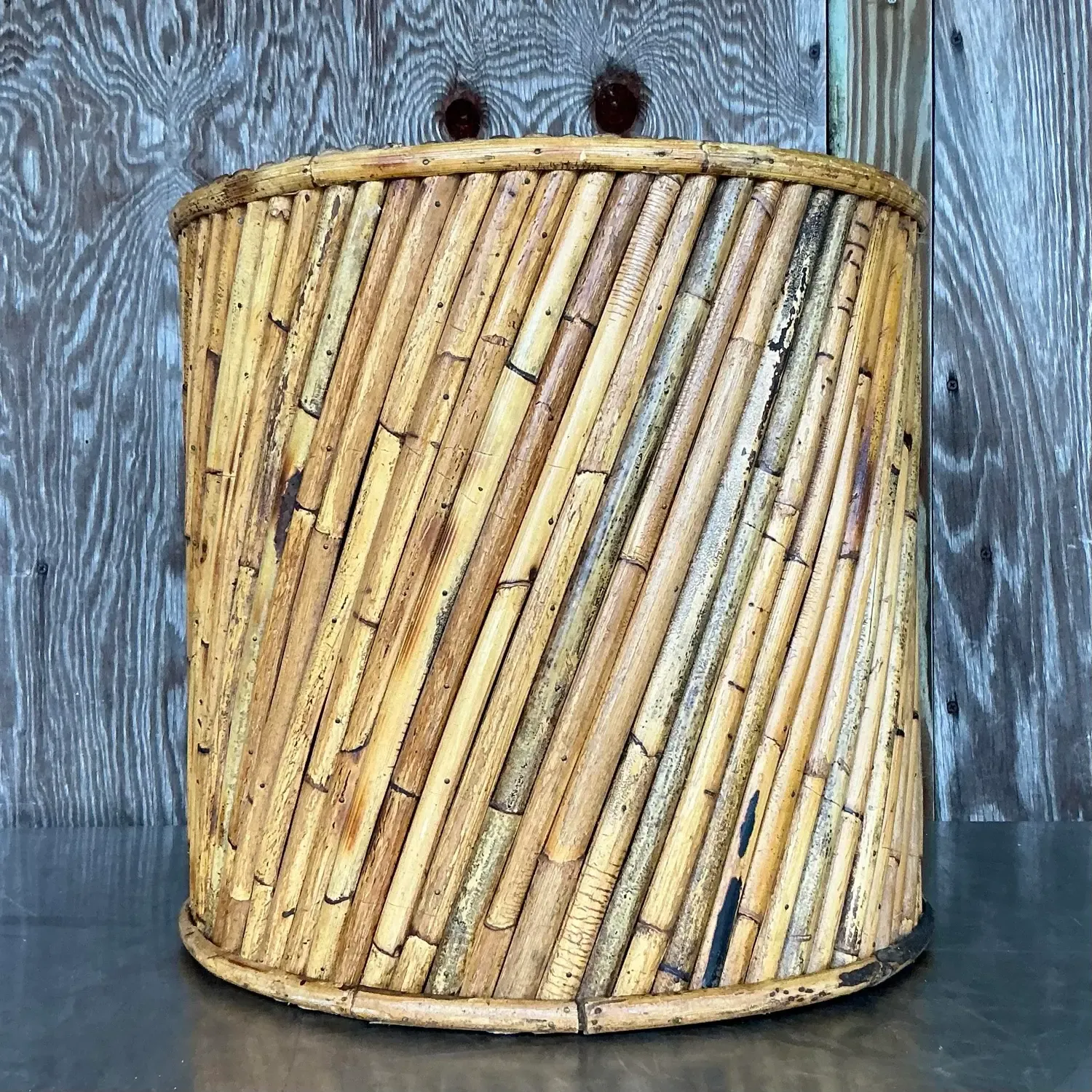 Vintage Coastal Split Reed Side Table — additional photo 5
