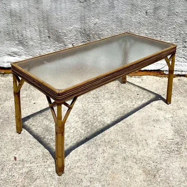Vintage Coastal Stacked Rattan Dining Table — additional photo 3