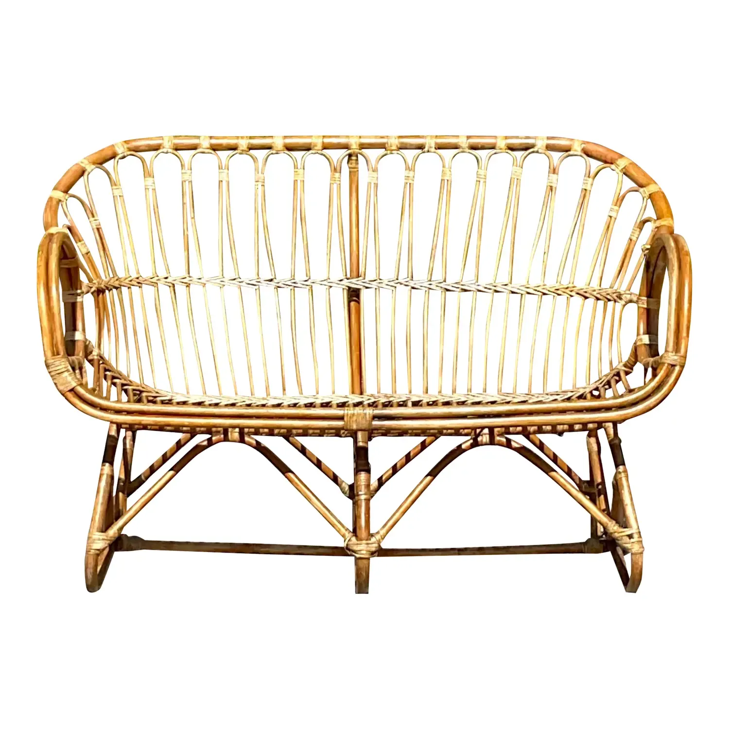 Vintage Coastal Stick Rattan Loop Loveseat