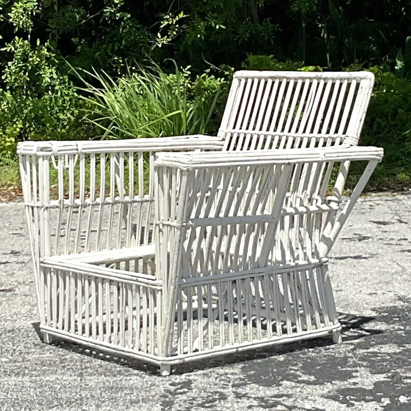 Vintage Coastal Stick Rattan Lounge Chair After Bielecky Brothers