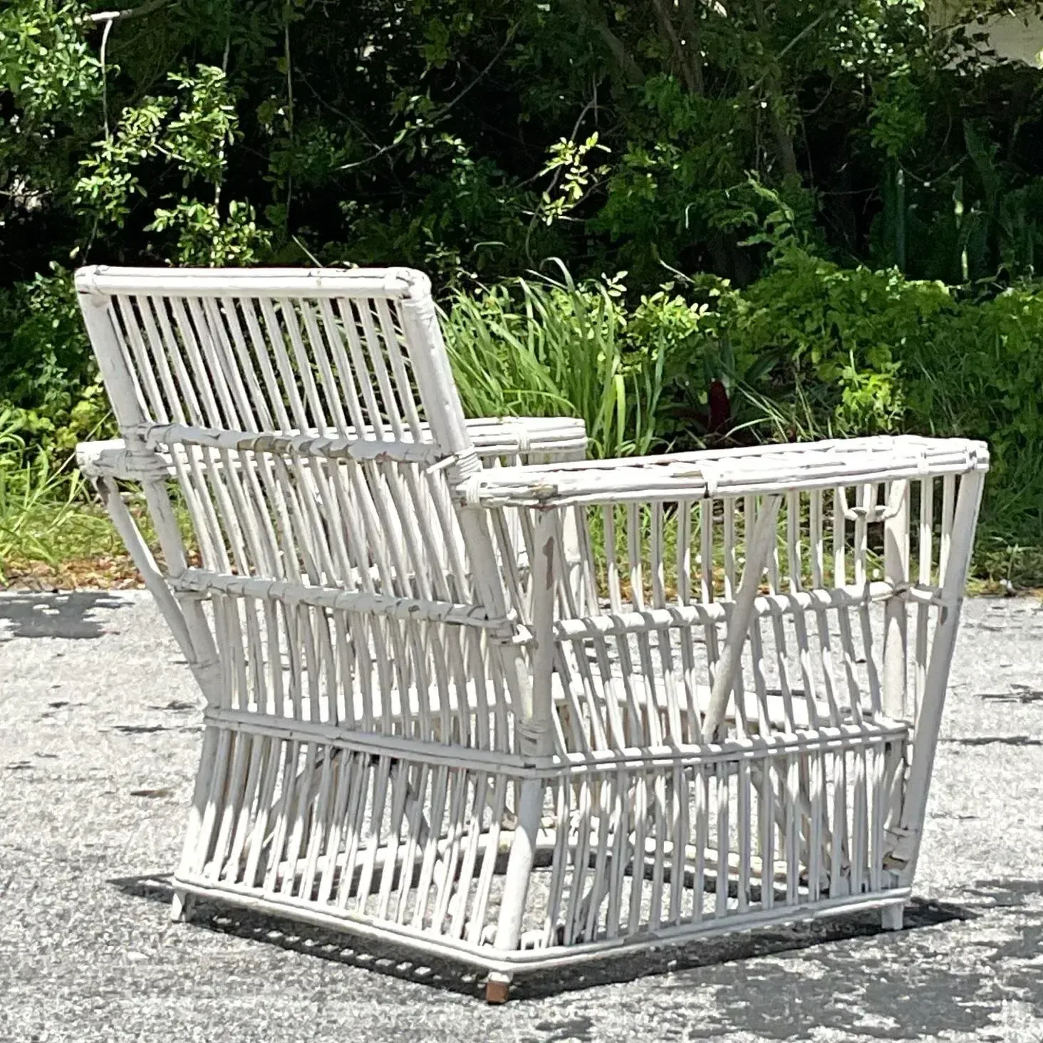Vintage Coastal Stick Rattan Lounge Chair After Bielecky Brothers — additional photo 4