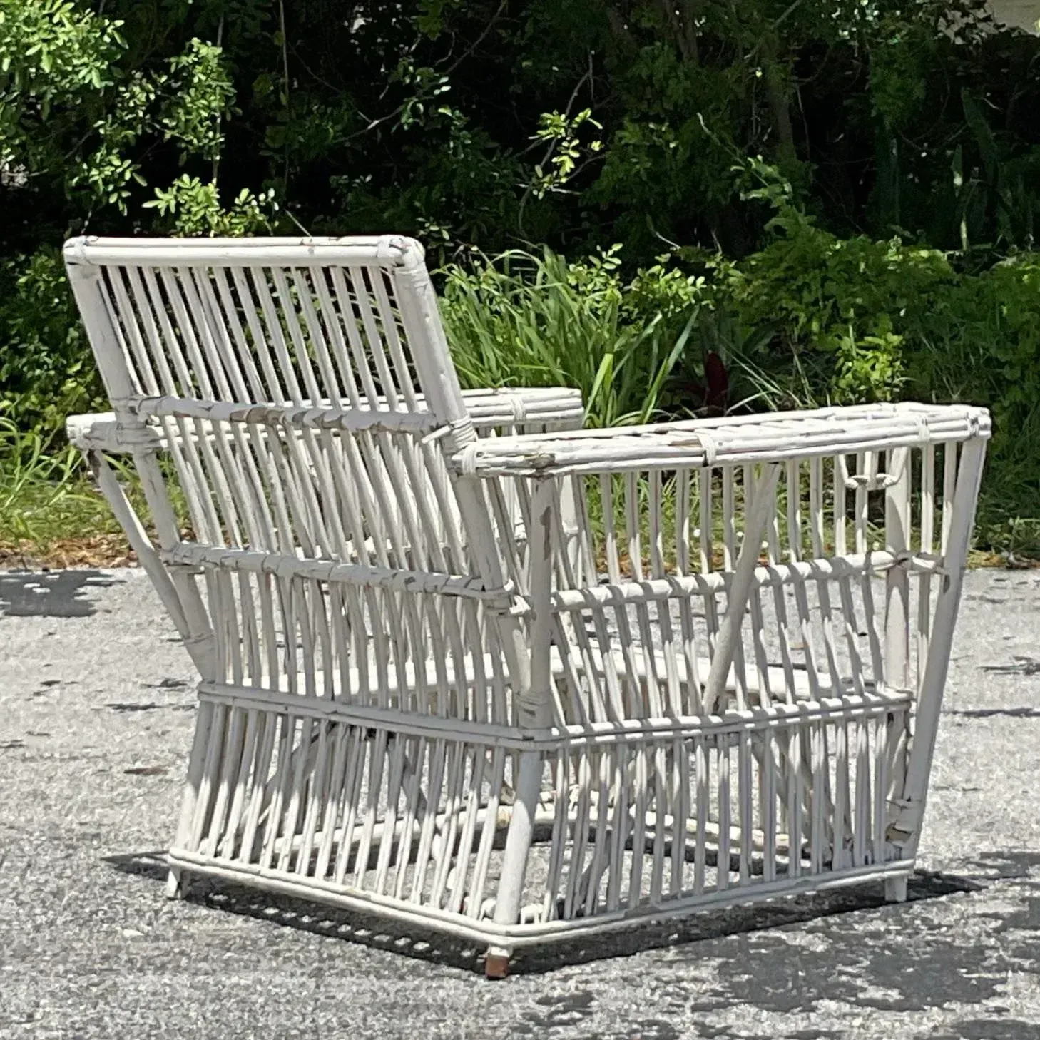 Vintage Coastal Stick Rattan Lounge Chair After Bielecky Brothers — additional photo 6