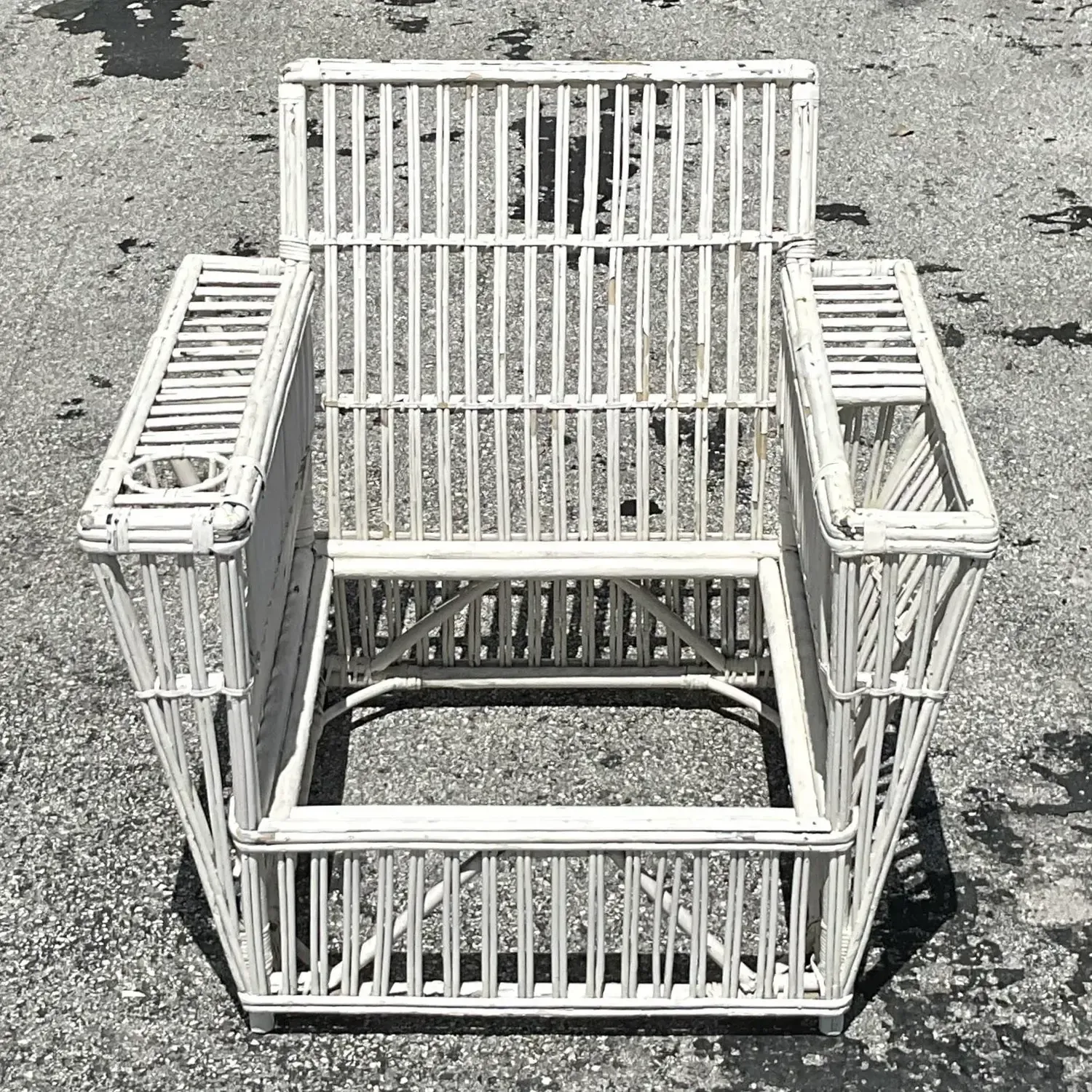 Vintage Coastal Stick Rattan Lounge Chair After Bielecky Brothers — additional photo 7