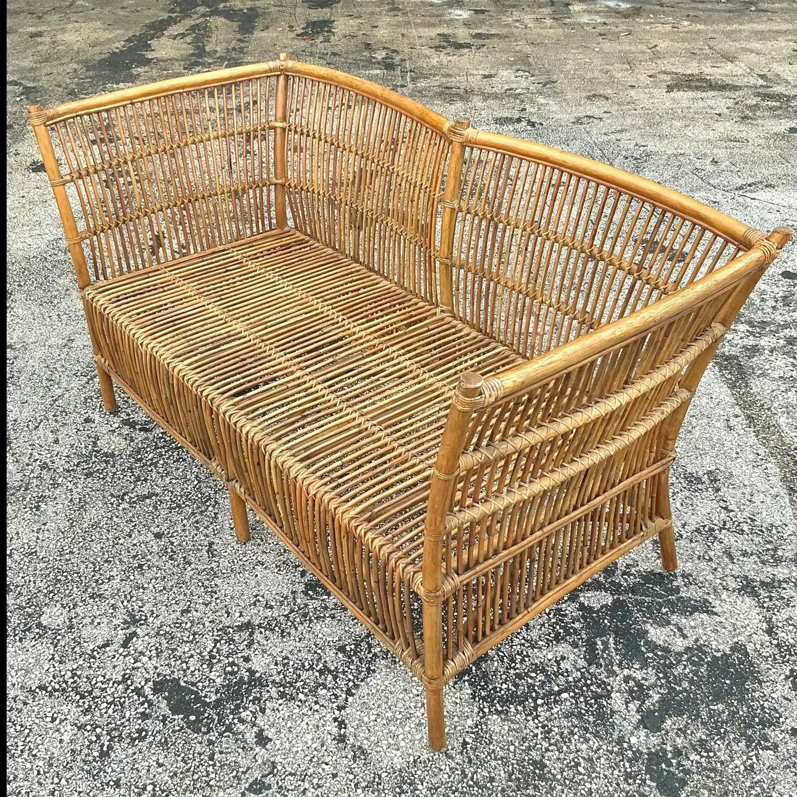 Vintage Coastal Stick Rattan Loveseat — additional photo 1
