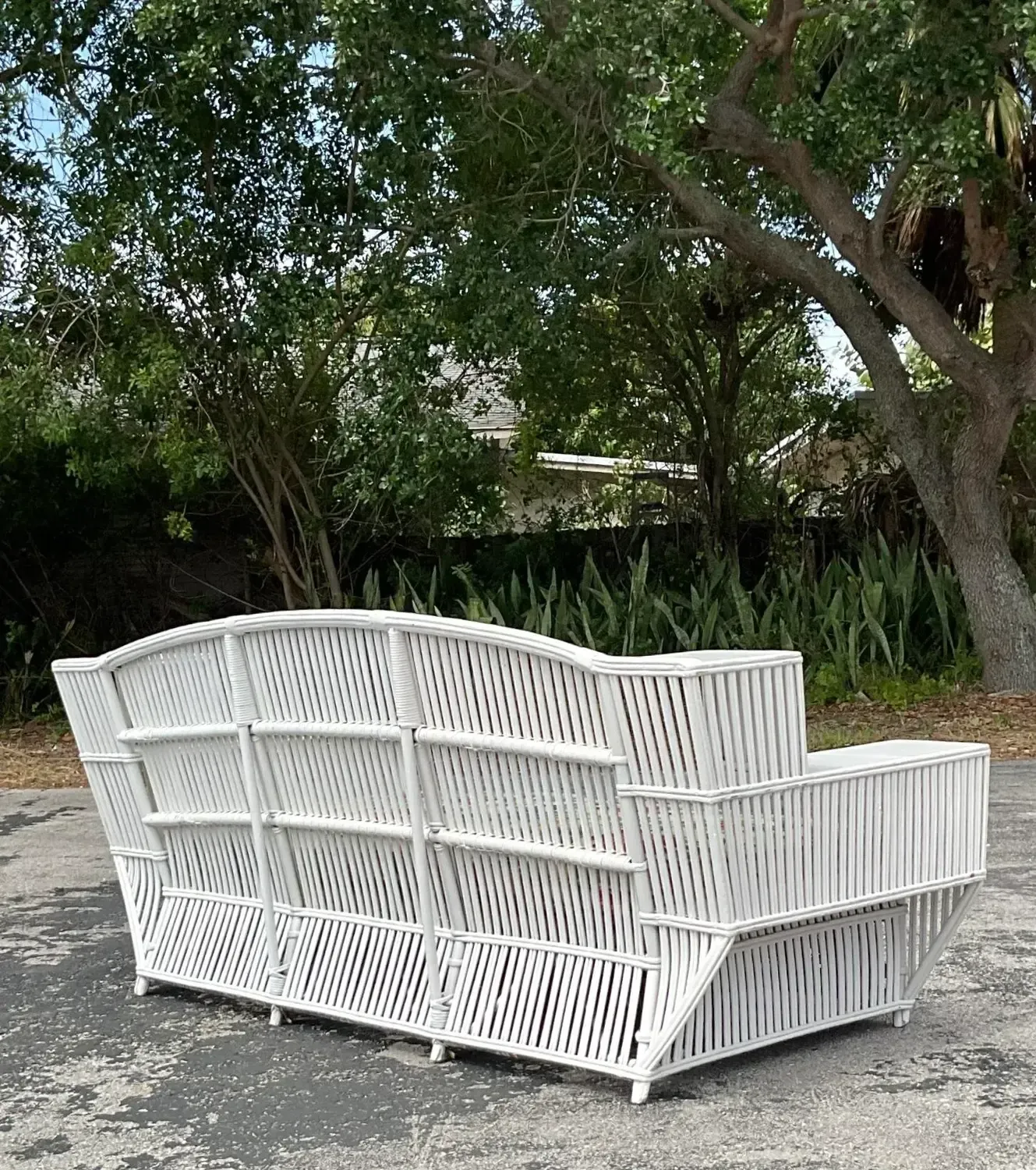 Vintage Coastal Stick Rattan Sofa After Bielecky Brothers — additional photo 1