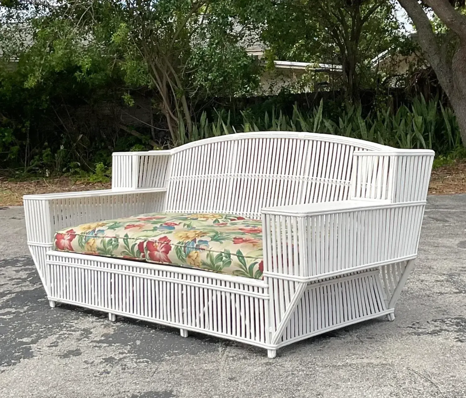 Vintage Coastal Stick Rattan Sofa After Bielecky Brothers — additional photo 2