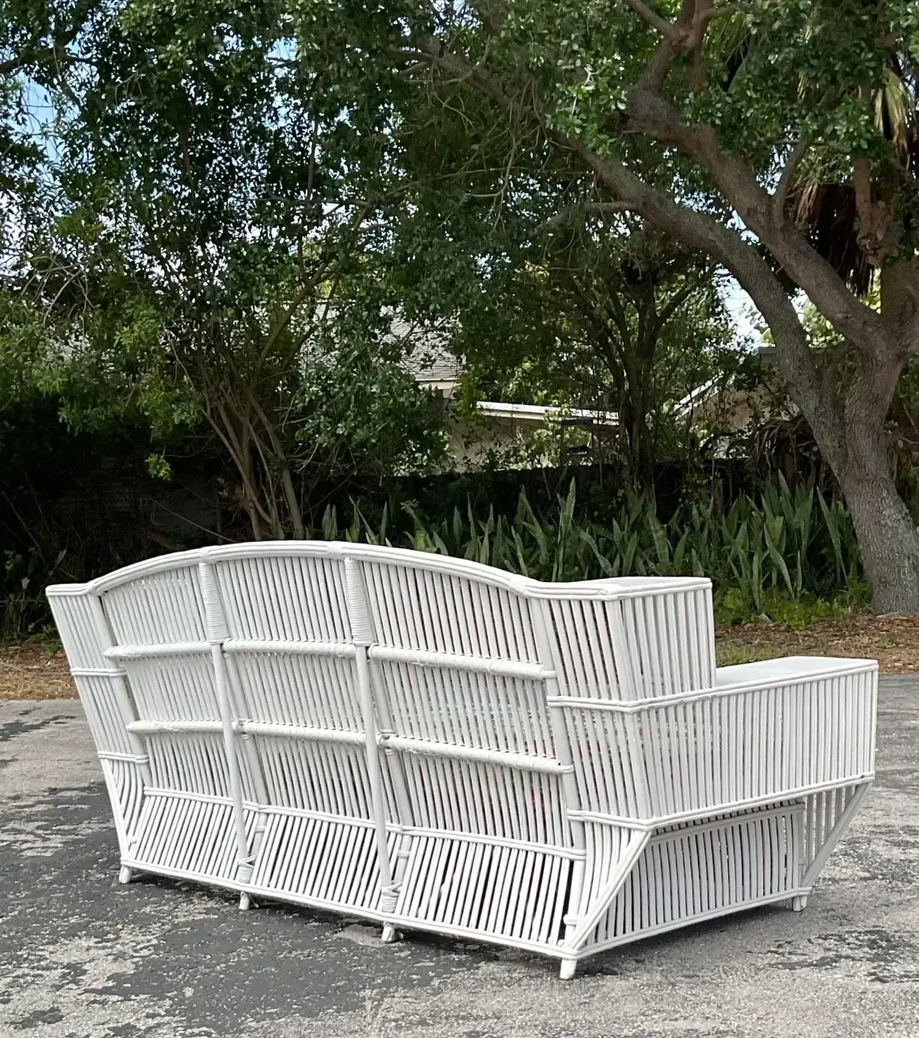 Vintage Coastal Stick Rattan Sofa After Bielecky Brothers — additional photo 4