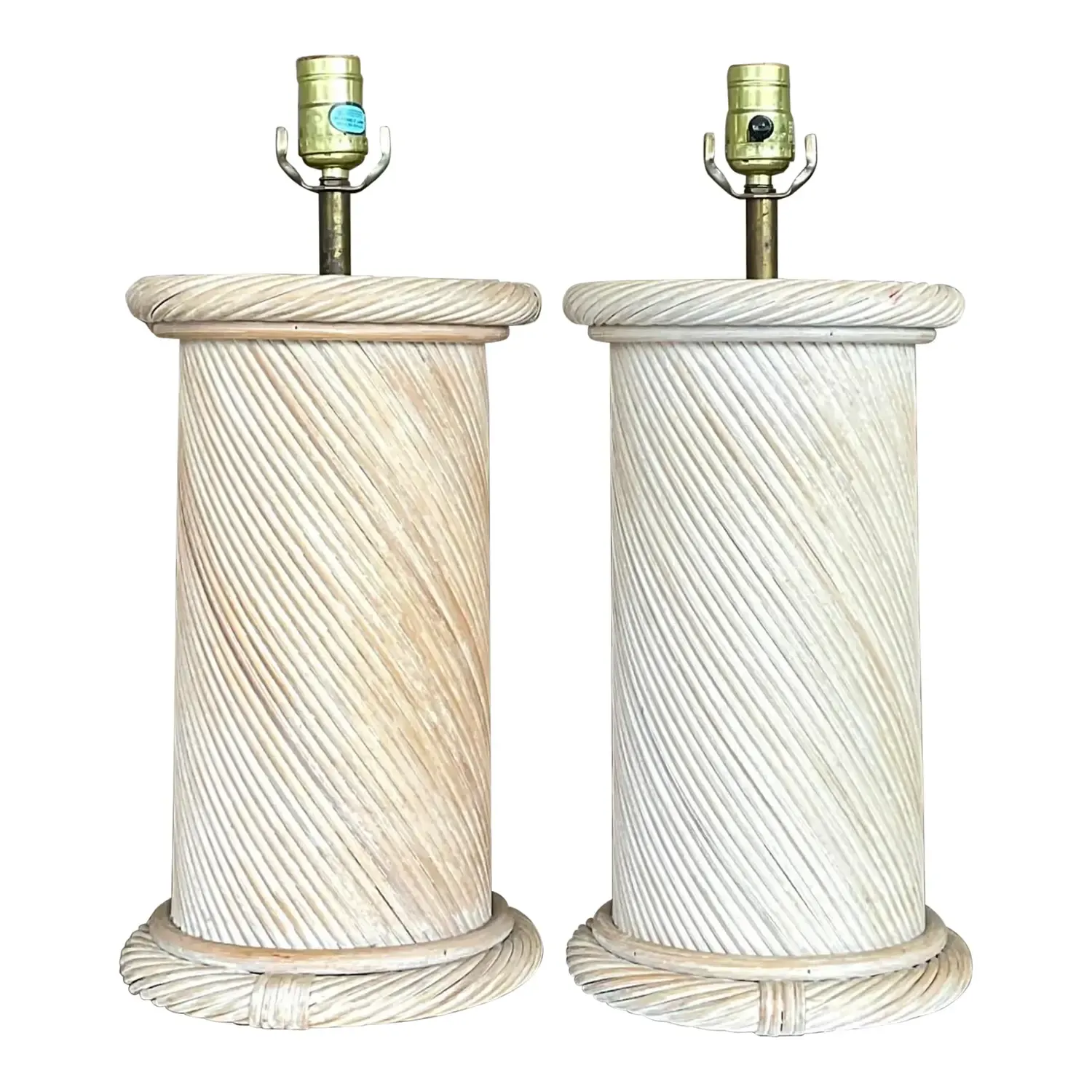 Vintage Coastal Swirl Pencil Reed Lamps - a Pair