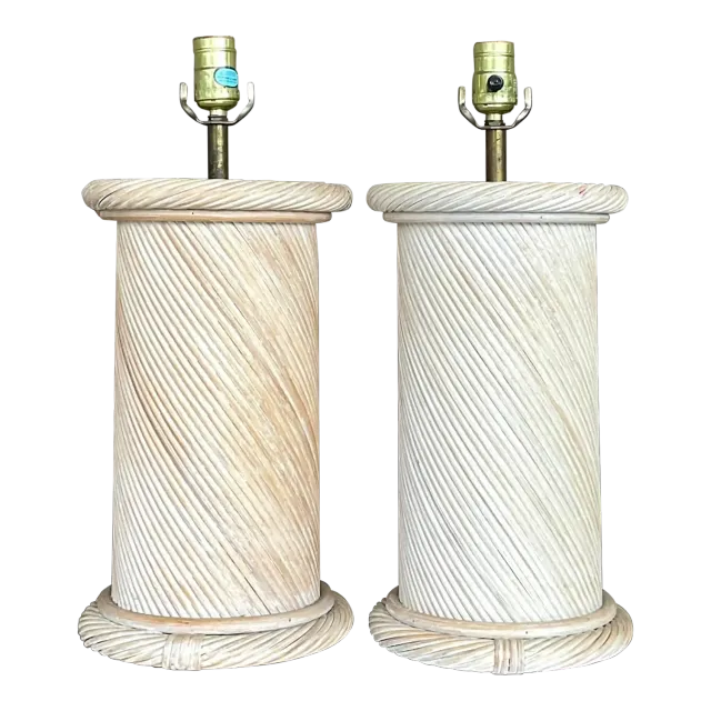 Vintage Coastal Swirl Pencil Reed Lamps - a Pair — additional photo 2
