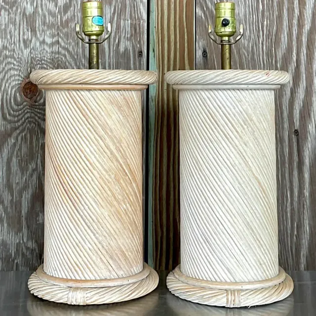 Vintage Coastal Swirl Pencil Reed Lamps - a Pair — additional photo 3