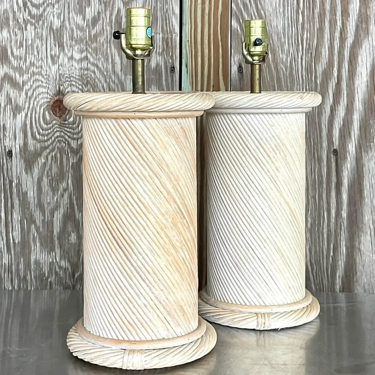 Vintage Coastal Swirl Pencil Reed Lamps - a Pair — additional photo 4