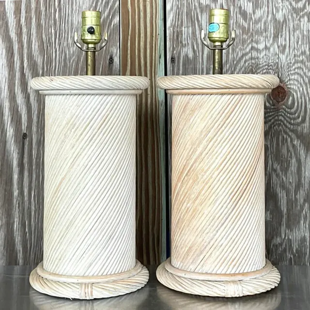 Vintage Coastal Swirl Pencil Reed Lamps - a Pair — additional photo 7