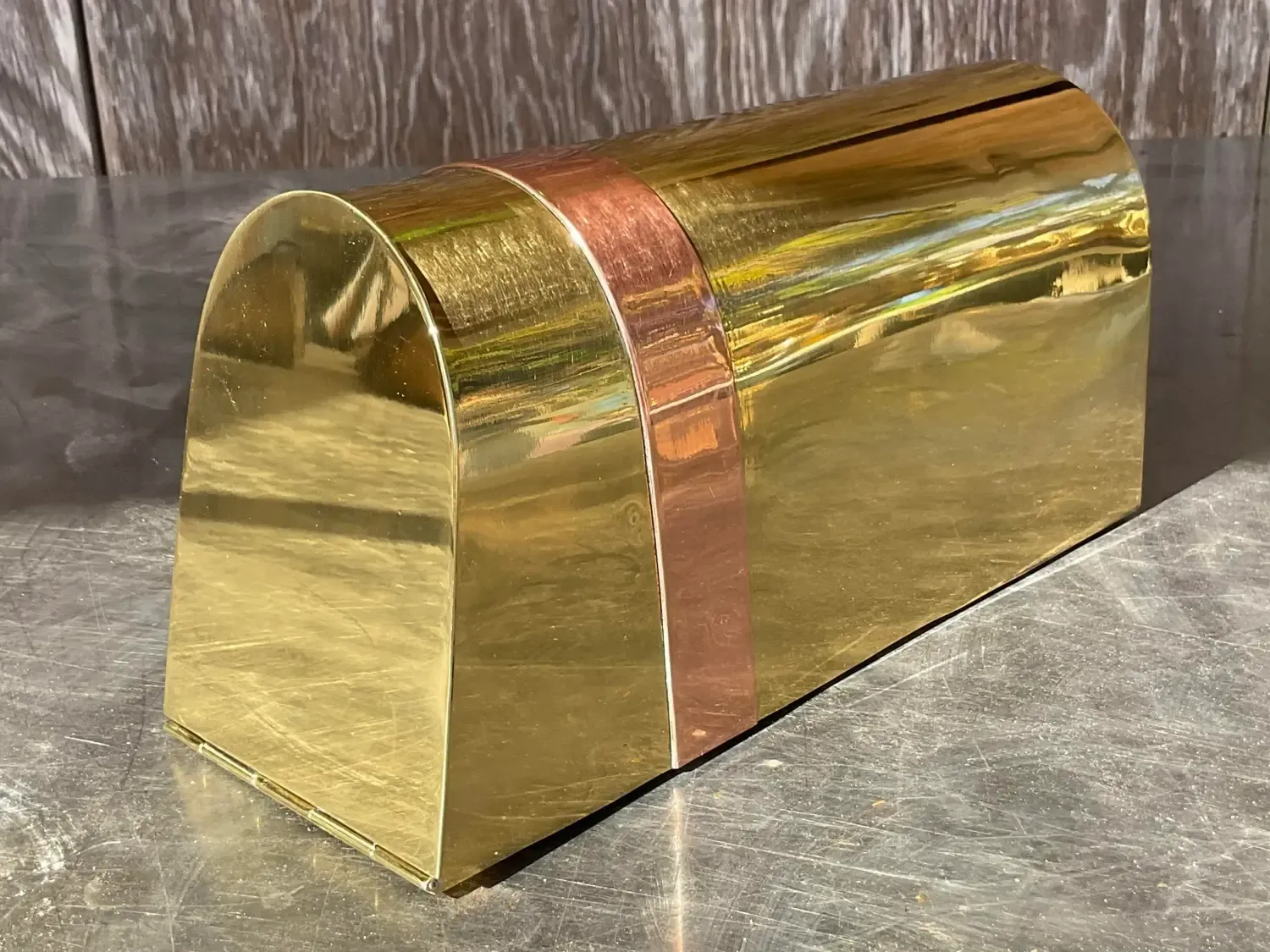 Vintage Coastal Tagged Spanish Sarreid Brass and Copper Mailbox — additional photo 3