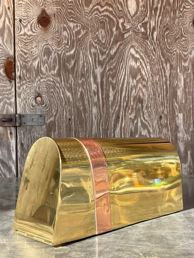 Vintage Coastal Tagged Spanish Sarreid Brass and Copper Mailbox — additional photo 4