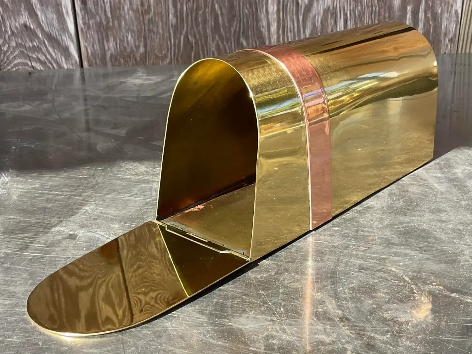 Vintage Coastal Tagged Spanish Sarreid Brass and Copper Mailbox — additional photo 7