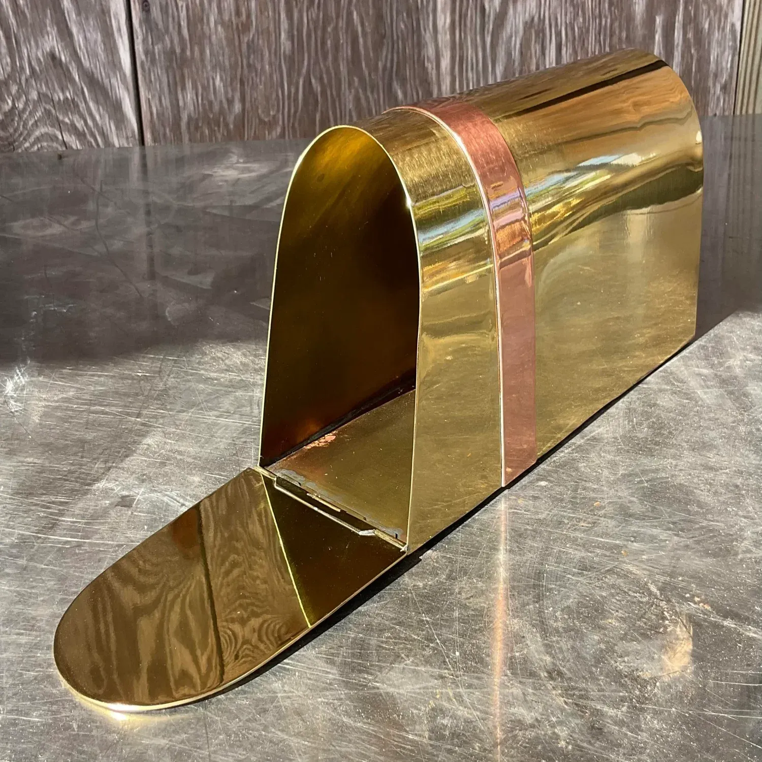 Vintage Coastal Tagged Spanish Sarreid Brass and Copper Mailbox — additional photo 8