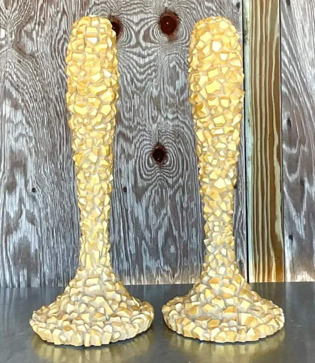 Vintage Coastal Textured Candlesticks After Nancy Corzine - a Pair — additional photo 3