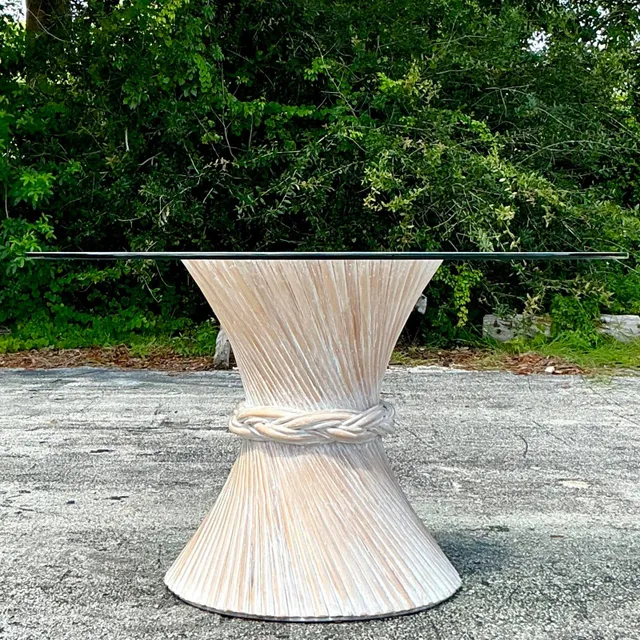 Vintage Coastal Twisted Rattan Dining Table After McGuire — additional photo 7