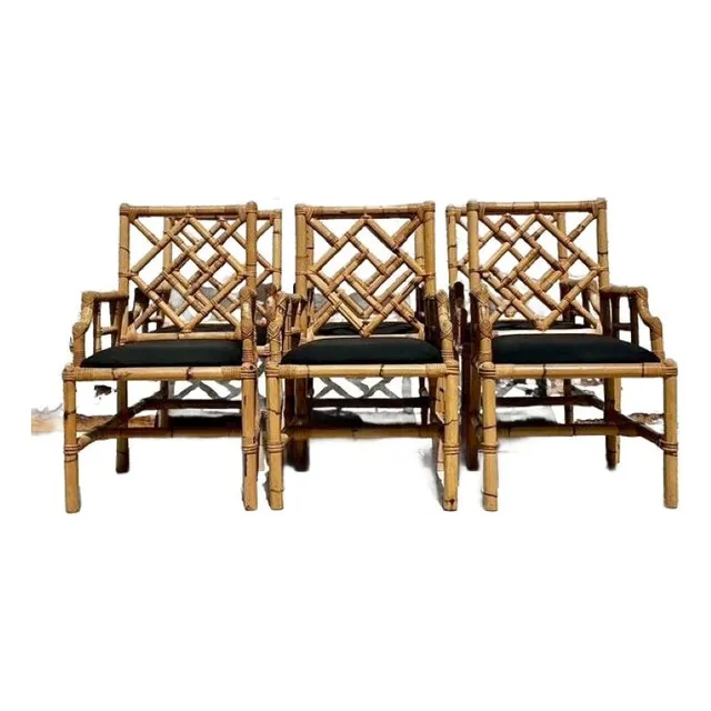 Vintage Coastal Vivai Del Sud Bamboo Fretwork Dining Chairs - Set of 6 — additional photo 1
