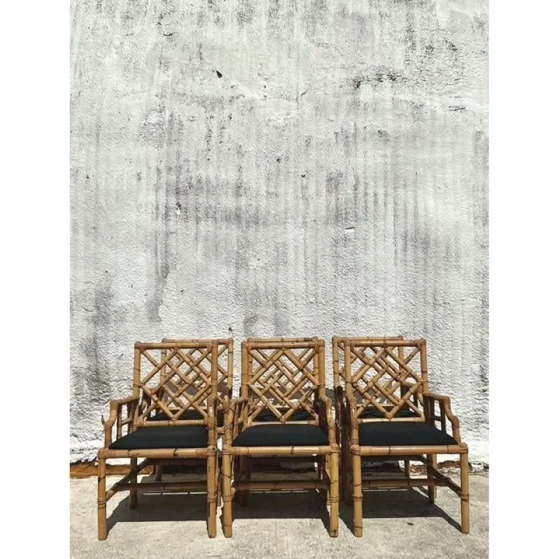 Vintage Coastal Vivai Del Sud Bamboo Fretwork Dining Chairs - Set of 6 — additional photo 2