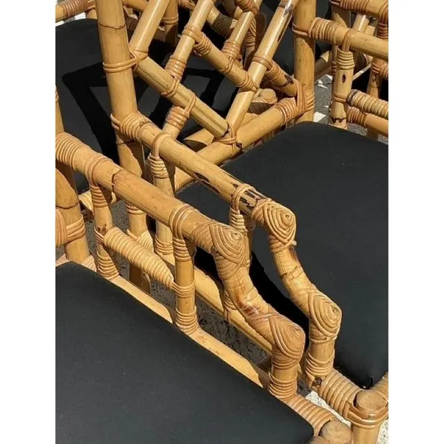 Vintage Coastal Vivai Del Sud Bamboo Fretwork Dining Chairs - Set of 6 — additional photo 3