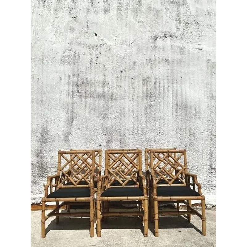Vintage Coastal Vivai Del Sud Bamboo Fretwork Dining Chairs - Set of 6 — additional photo 4