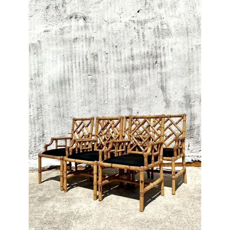 Vintage Coastal Vivai Del Sud Bamboo Fretwork Dining Chairs - Set of 6 — additional photo 5