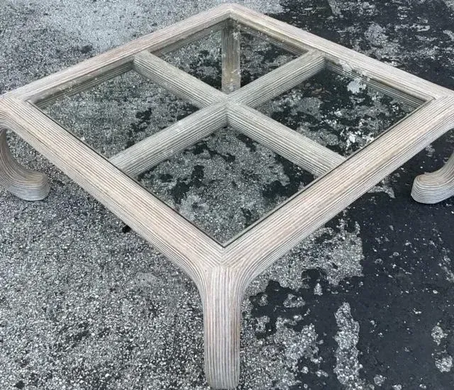 Vintage Coastal Washed Pencil Reed Coffee Table — additional photo 2