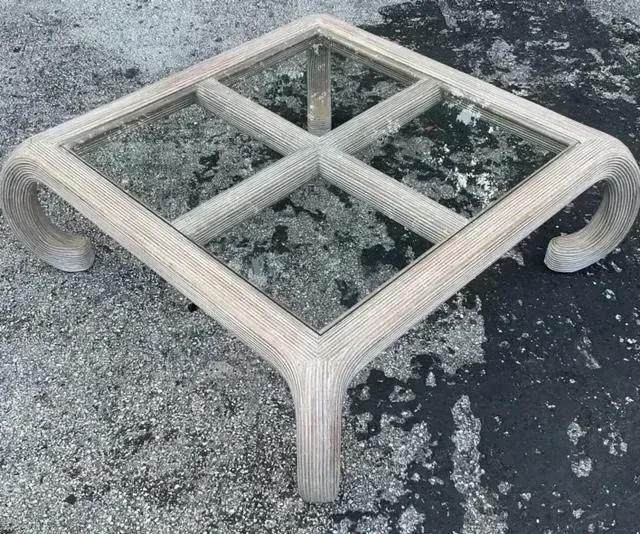 Vintage Coastal Washed Pencil Reed Coffee Table — additional photo 4